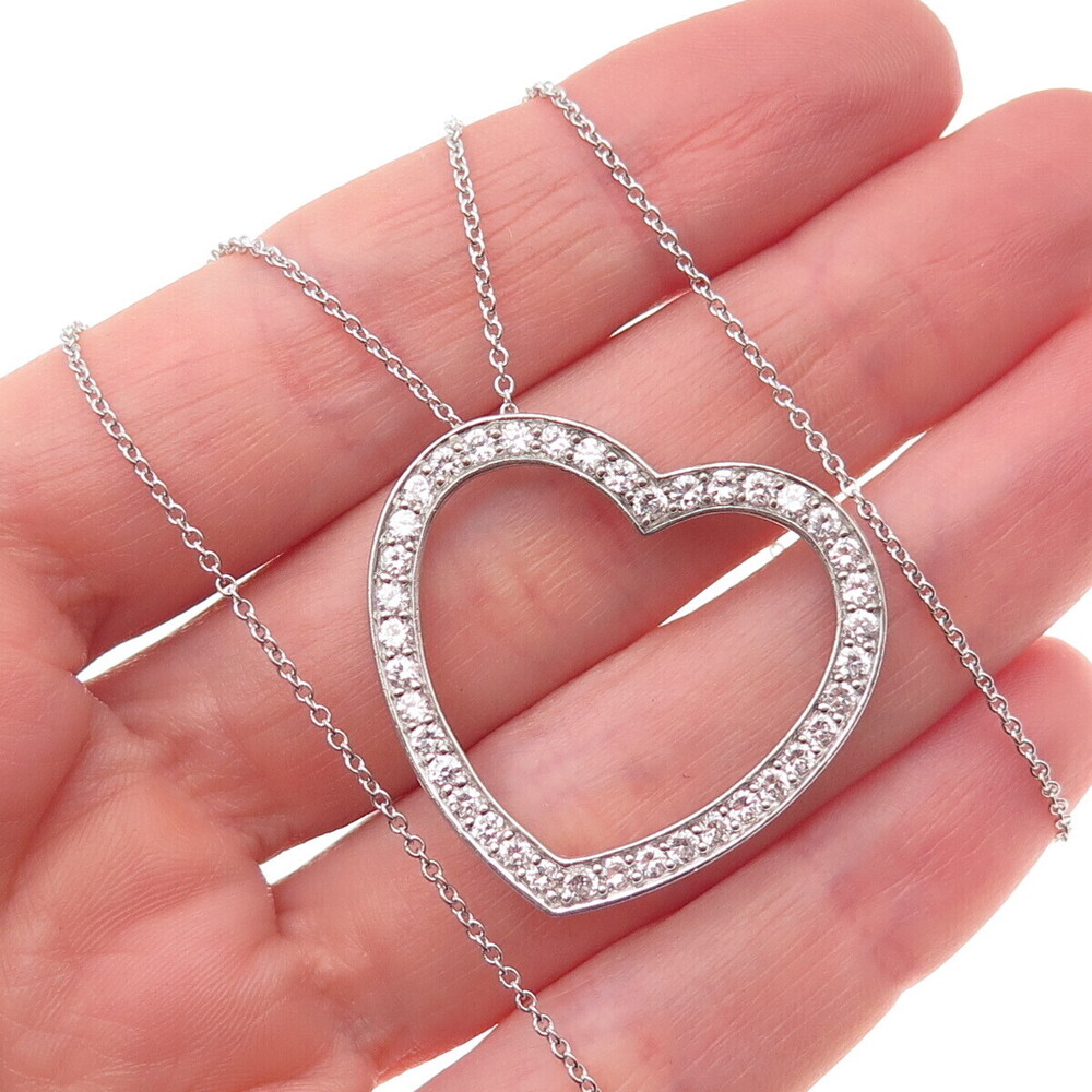 925 Sterling Silver Round-Cut C Z Heart Cable Chain Necklace 18"